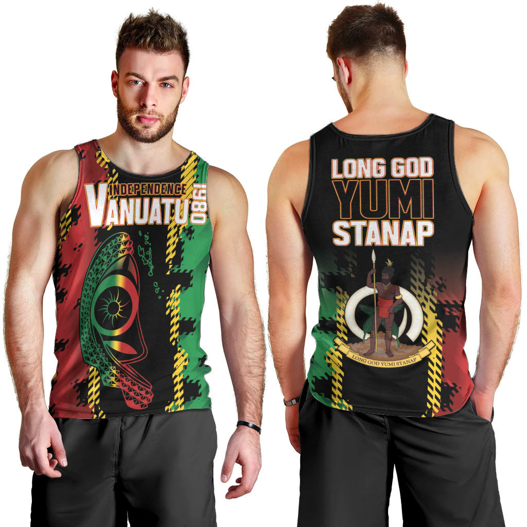 Vanuatu 46th Year Anniversary Men Tank Top Tamtam Slit Drums Long God Yumi Stanap LT9 - Polynesian Pride