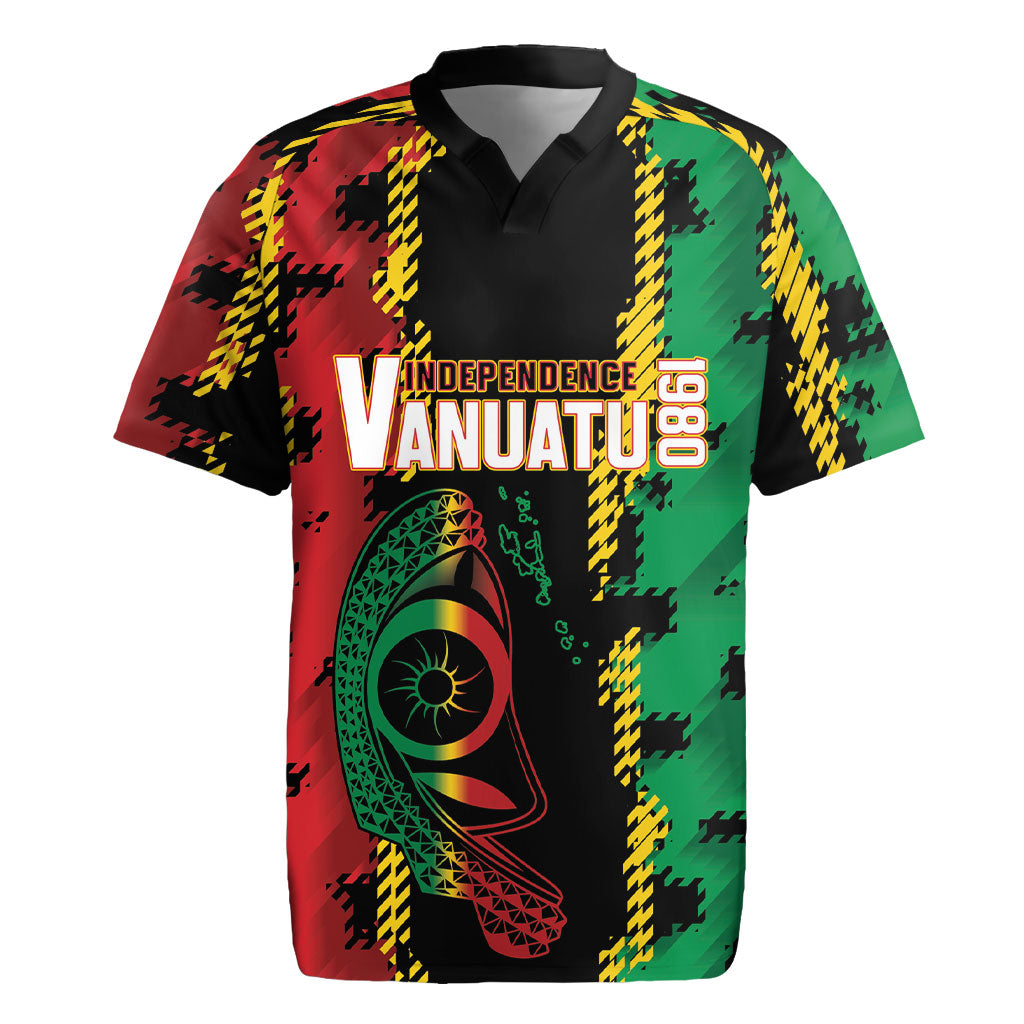 Vanuatu 46th Year Anniversary Rugby Jersey Tamtam Slit Drums Long God Yumi Stanap LT9 Black - Polynesian Pride