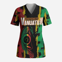 Vanuatu 46th Year Anniversary Scrub Top Tamtam Slit Drums Long God Yumi Stanap LT9 Adult Black - Polynesian Pride