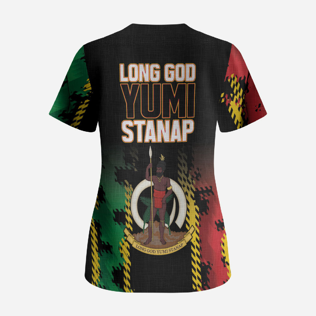 Vanuatu 46th Year Anniversary Scrub Top Tamtam Slit Drums Long God Yumi Stanap LT9 - Polynesian Pride