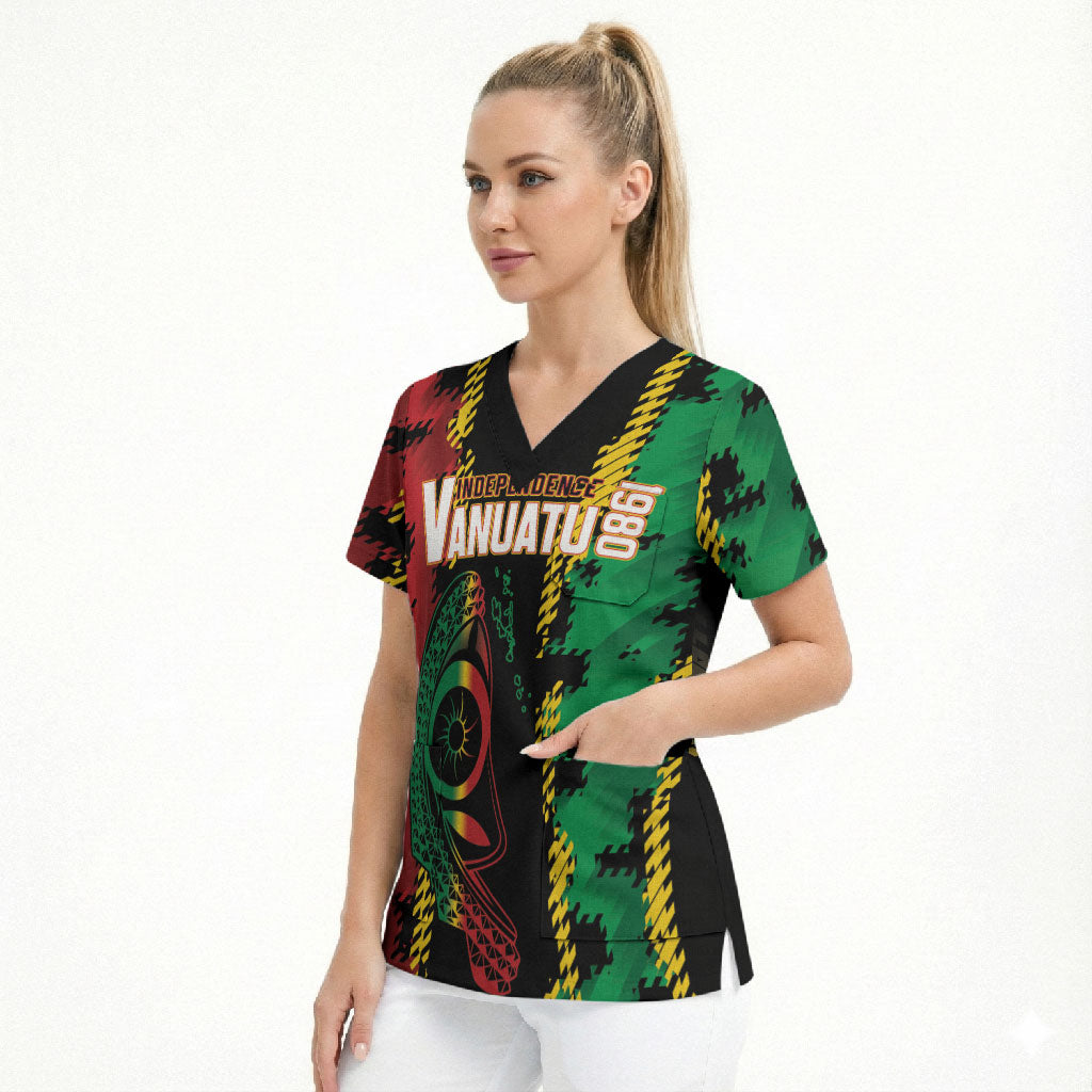 Vanuatu 46th Year Anniversary Scrub Top Tamtam Slit Drums Long God Yumi Stanap LT9 - Polynesian Pride