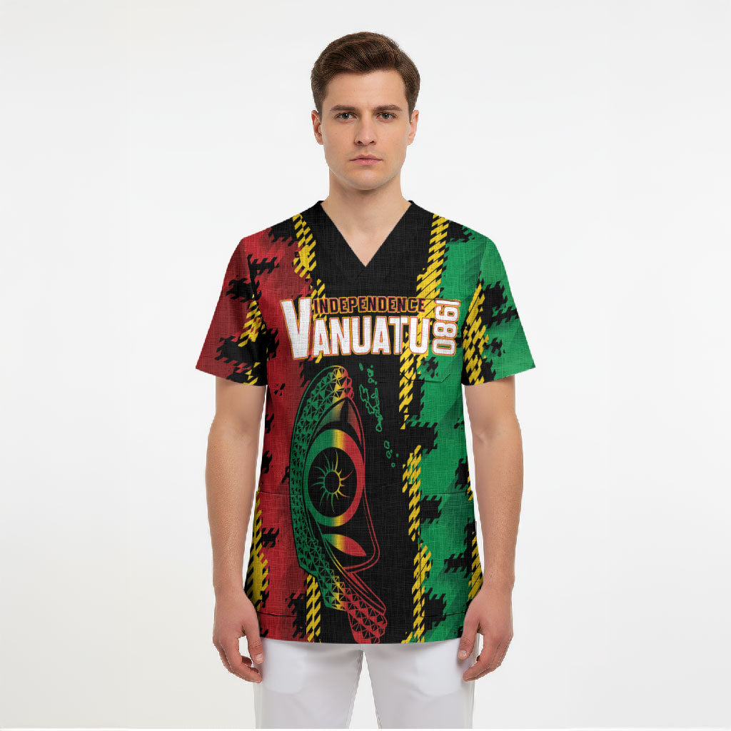 Vanuatu 46th Year Anniversary Scrub Top Tamtam Slit Drums Long God Yumi Stanap LT9 - Polynesian Pride