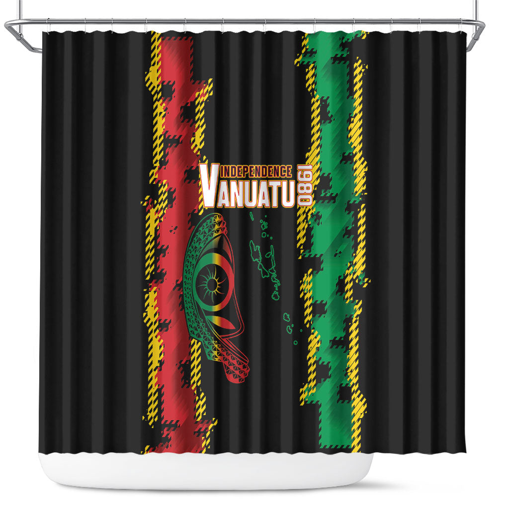 Vanuatu 46th Year Anniversary Shower Curtain Tamtam Slit Drums Long God Yumi Stanap LT9 Black - Polynesian Pride