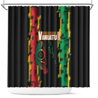 Vanuatu 46th Year Anniversary Shower Curtain Tamtam Slit Drums Long God Yumi Stanap LT9 Black - Polynesian Pride