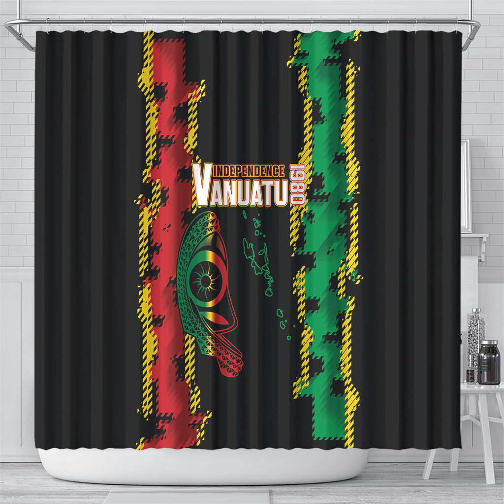 Vanuatu 46th Year Anniversary Shower Curtain Tamtam Slit Drums Long God Yumi Stanap LT9 - Polynesian Pride