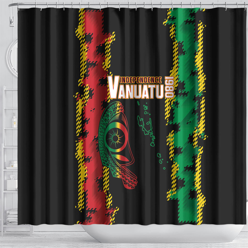 Vanuatu 46th Year Anniversary Shower Curtain Tamtam Slit Drums Long God Yumi Stanap LT9 - Polynesian Pride