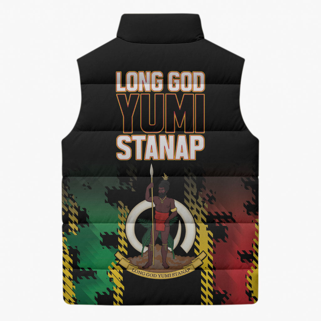 Vanuatu 46th Year Anniversary Sleeveless Puffer Jacket Tamtam Slit Drums Long God Yumi Stanap LT9 - Polynesian Pride