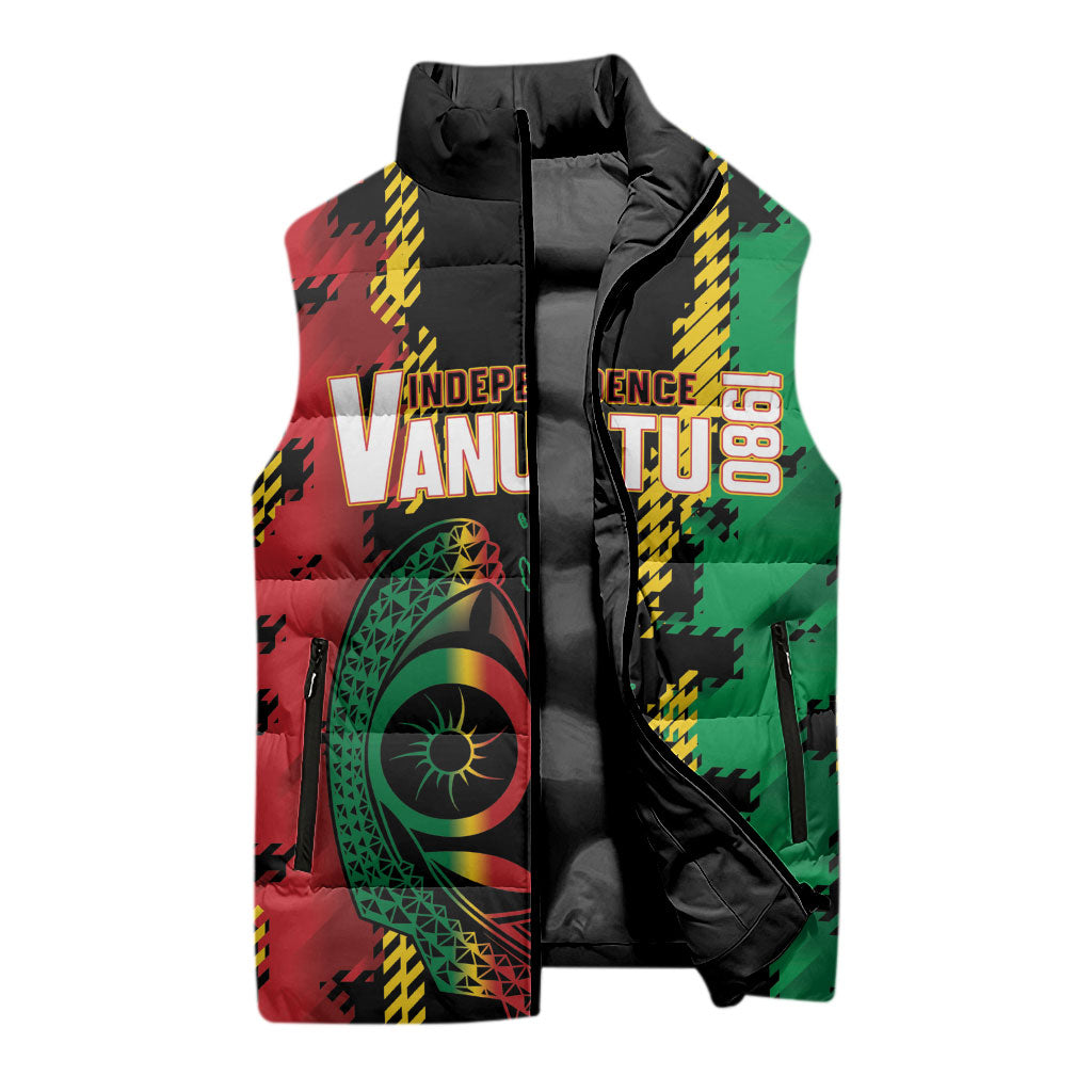 Vanuatu 46th Year Anniversary Sleeveless Puffer Jacket Tamtam Slit Drums Long God Yumi Stanap LT9 - Polynesian Pride