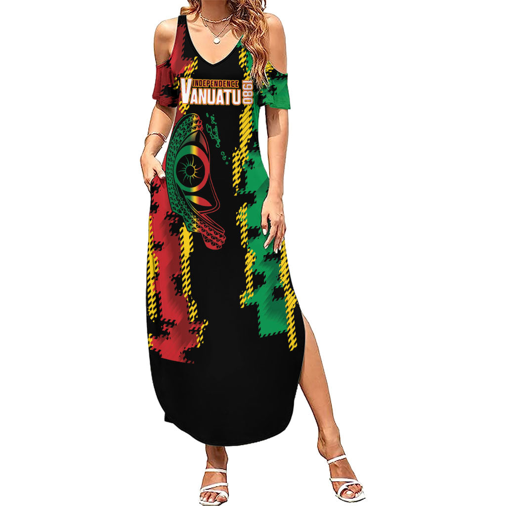 Vanuatu 46th Year Anniversary Summer Maxi Dress Tamtam Slit Drums Long God Yumi Stanap LT9 Women Black - Polynesian Pride