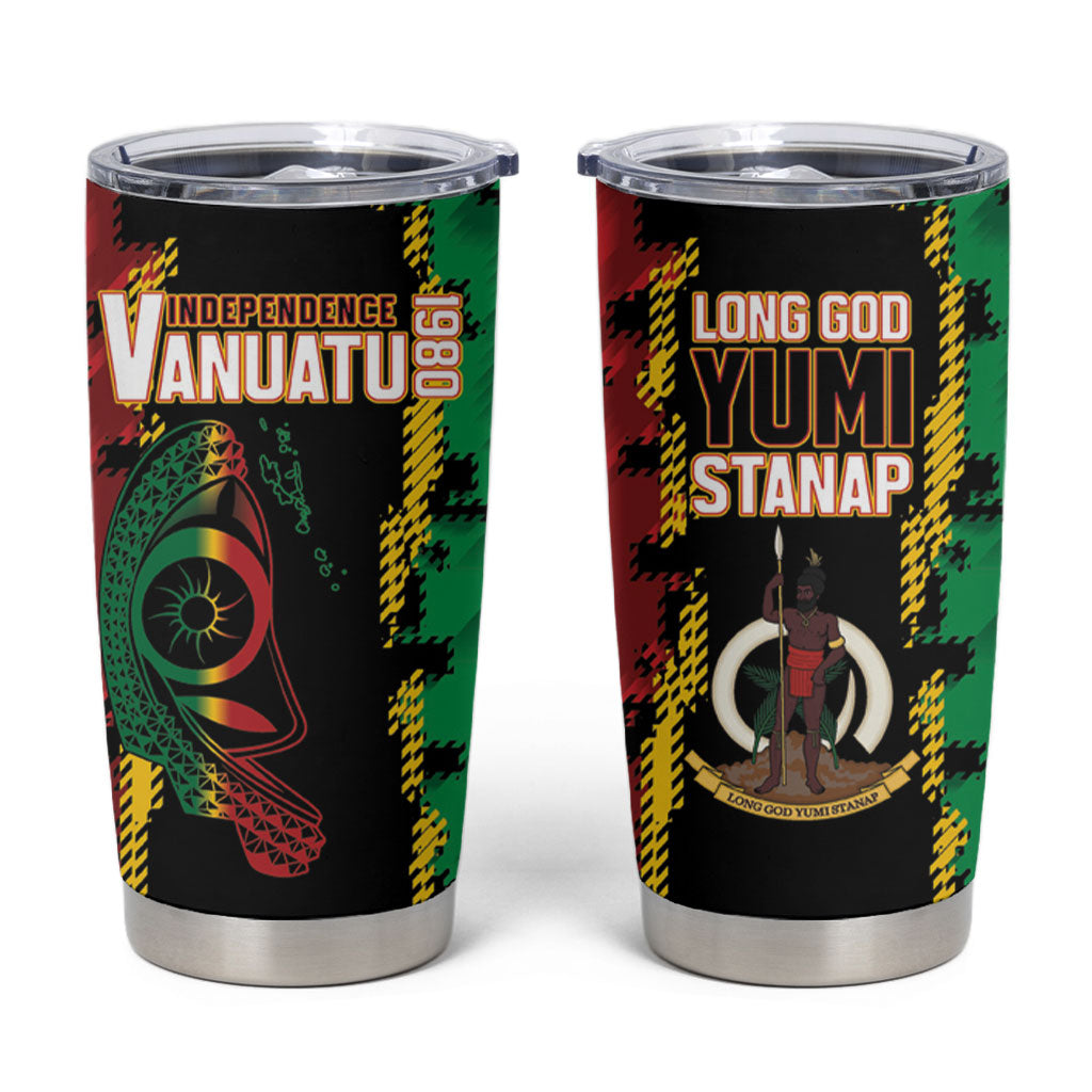 Vanuatu 46th Year Anniversary Tumbler Cup Tamtam Slit Drums Long God Yumi Stanap LT9 Black - Polynesian Pride