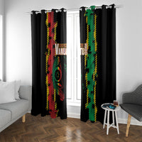 Vanuatu 46th Year Anniversary Window Curtain Tamtam Slit Drums Long God Yumi Stanap LT9 With Grommets Black - Polynesian Pride