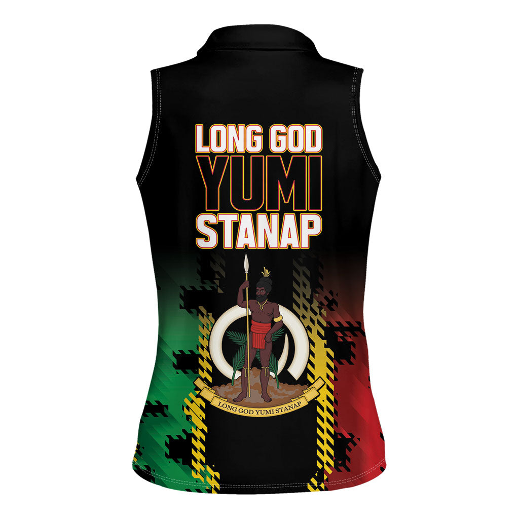 Vanuatu 46th Year Anniversary Women Sleeveless Polo Shirt Tamtam Slit Drums Long God Yumi Stanap