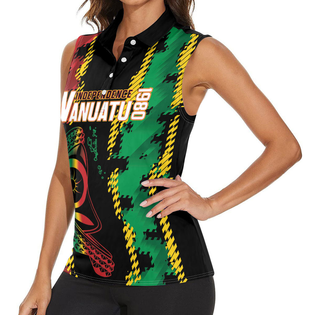 Vanuatu 46th Year Anniversary Women Sleeveless Polo Shirt Tamtam Slit Drums Long God Yumi Stanap