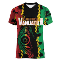 Vanuatu 46th Year Anniversary Women V-Neck T-Shirt Tamtam Slit Drums Long God Yumi Stanap