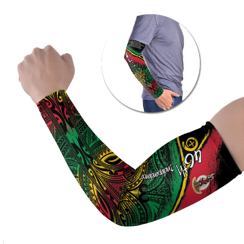 Vanuatu 46th Year Anniversary Arm Sleeves Vintage Grunge Vanuatu Flag Heritage