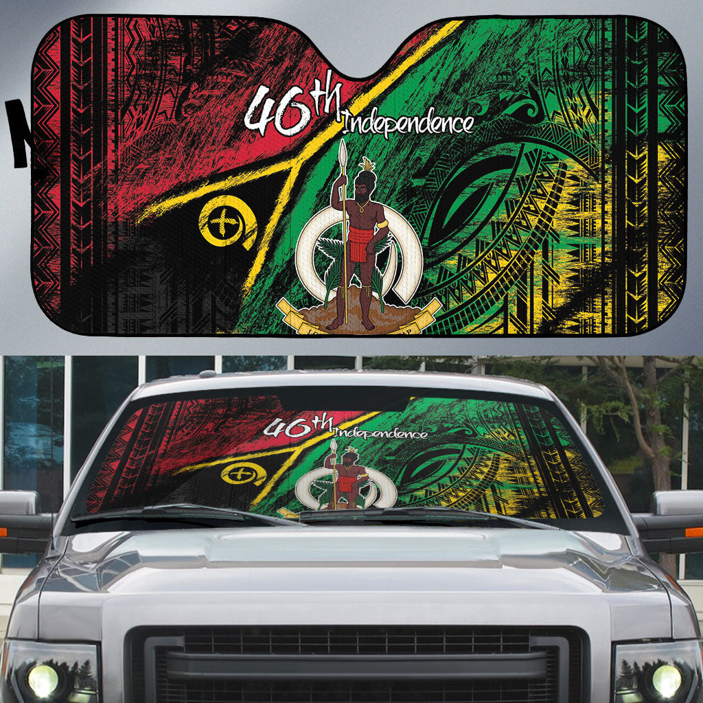 Vanuatu 46th Year Anniversary Auto Sun Shade Vintage Grunge Vanuatu Flag Heritage