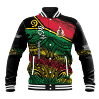 Vanuatu 46th Year Anniversary Baseball Jacket Vintage Grunge Vanuatu Flag Heritage LT9 Unisex Black - Polynesian Pride