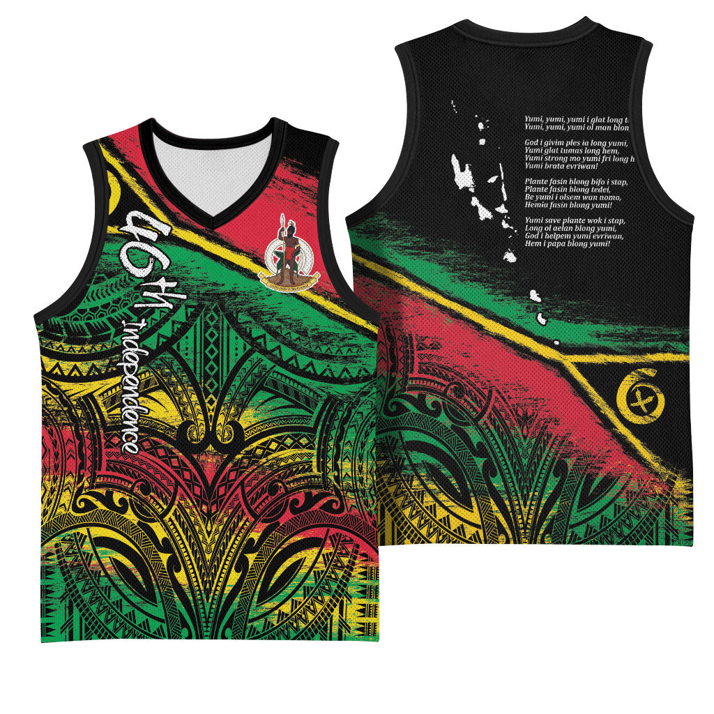 Vanuatu 46th Year Anniversary Basketball Jersey Vintage Grunge Vanuatu Flag Heritage LT9 - Polynesian Pride