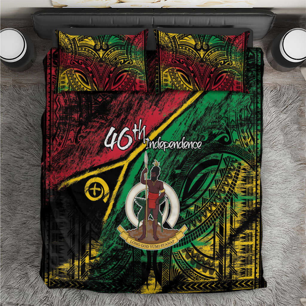 Vanuatu 46th Year Anniversary Bedding Set Vintage Grunge Vanuatu Flag Heritage