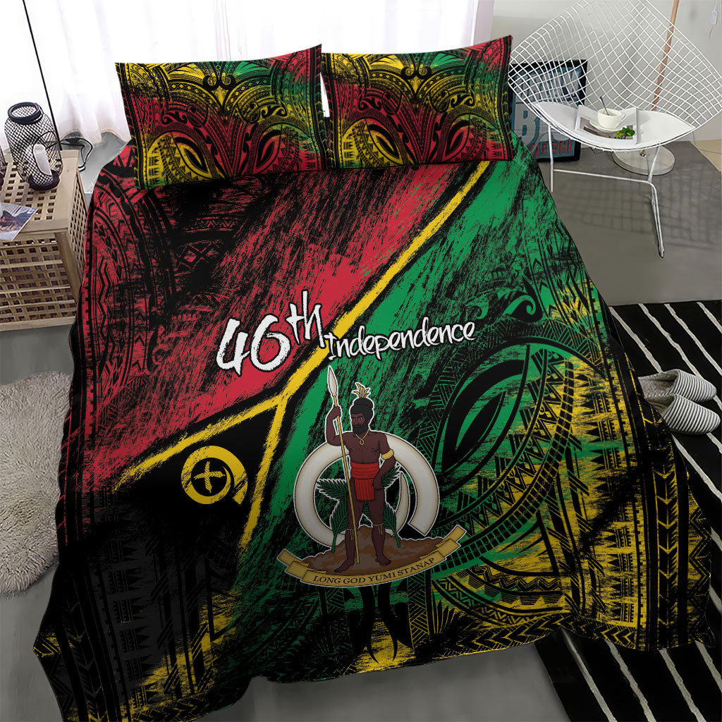 Vanuatu 46th Year Anniversary Bedding Set Vintage Grunge Vanuatu Flag Heritage LT9 - Polynesian Pride