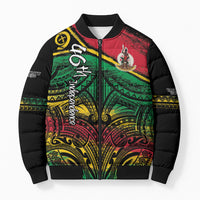Vanuatu 46th Year Anniversary Bomber Puffer Jacket Vintage Grunge Vanuatu Flag Heritage LT9 Unisex Black - Polynesian Pride