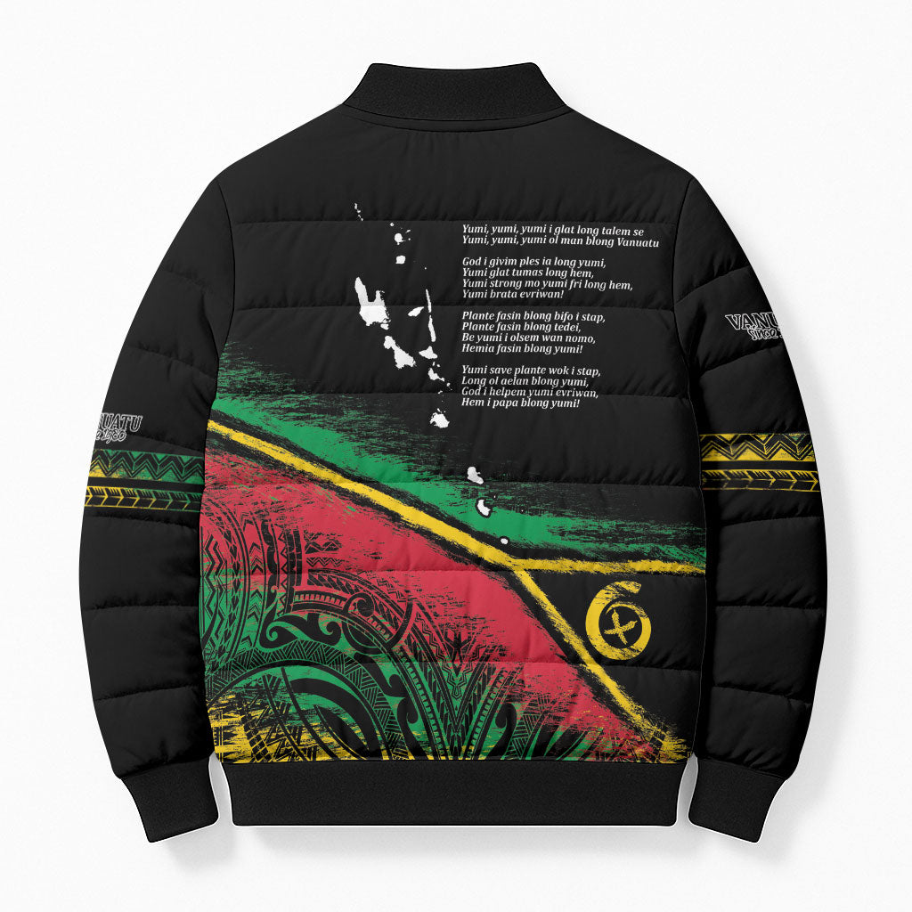 Vanuatu 46th Year Anniversary Bomber Puffer Jacket Vintage Grunge Vanuatu Flag Heritage LT9 - Polynesian Pride
