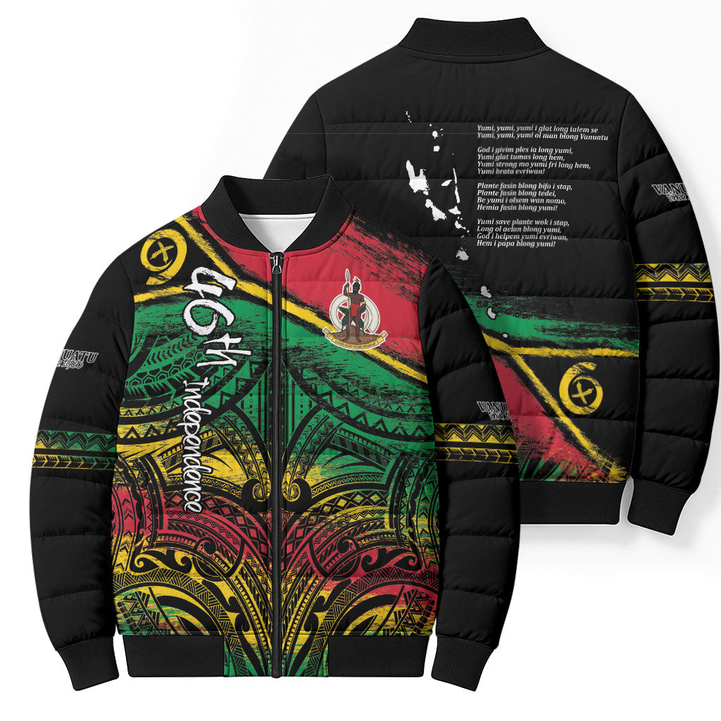 Vanuatu 46th Year Anniversary Bomber Puffer Jacket Vintage Grunge Vanuatu Flag Heritage LT9 - Polynesian Pride