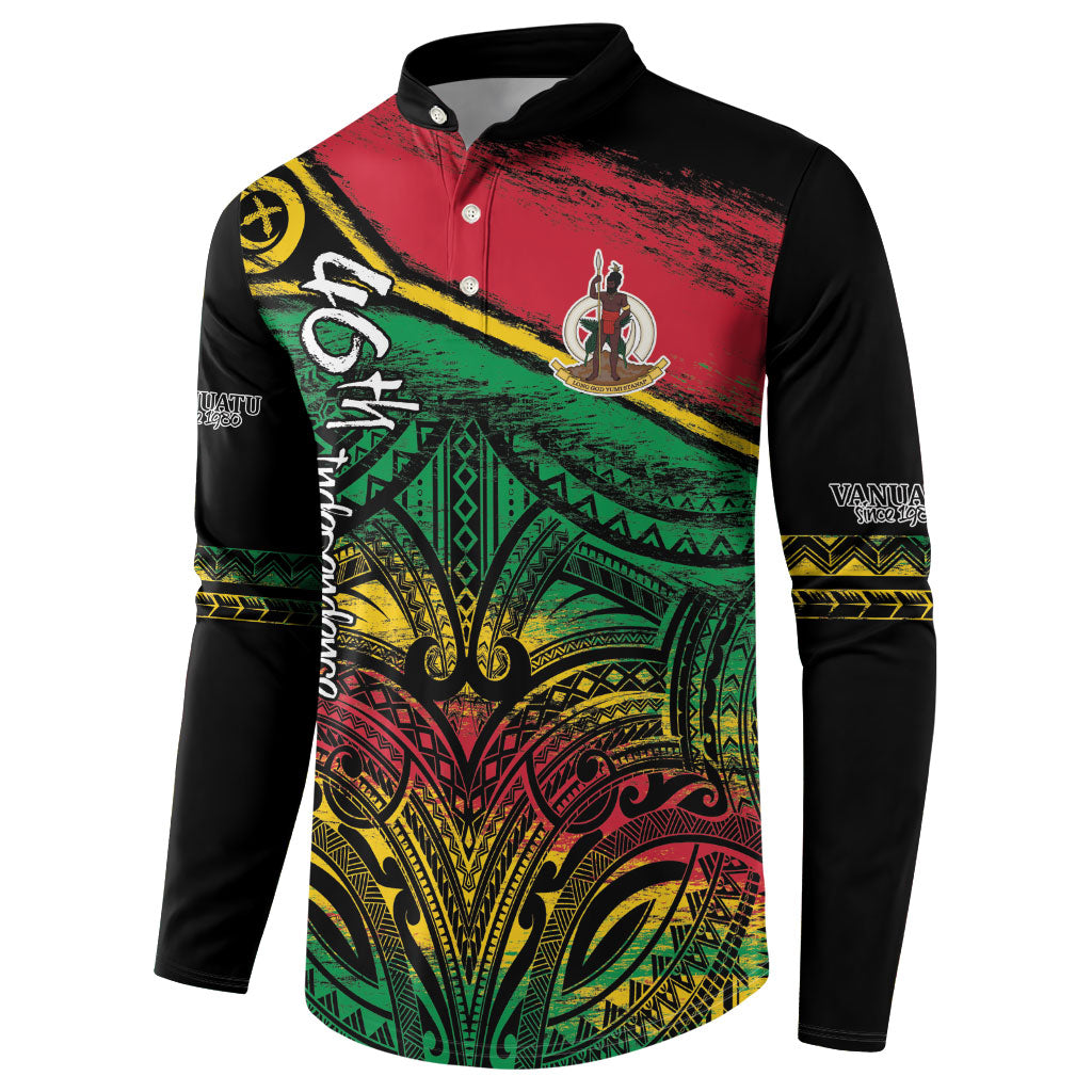 Vanuatu 46th Year Anniversary Button Sweatshirt Vintage Grunge Vanuatu Flag Heritage LT9 - Polynesian Pride
