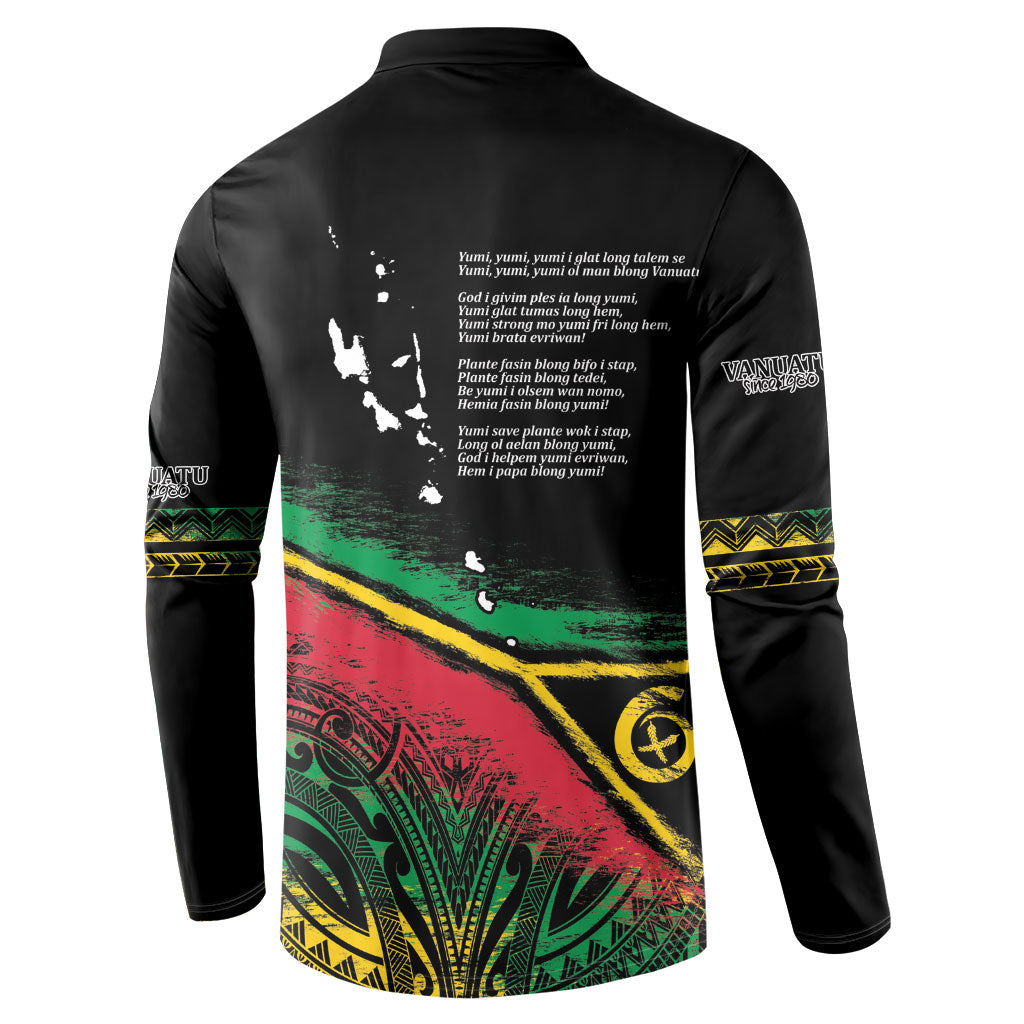Vanuatu 46th Year Anniversary Button Sweatshirt Vintage Grunge Vanuatu Flag Heritage LT9 - Polynesian Pride