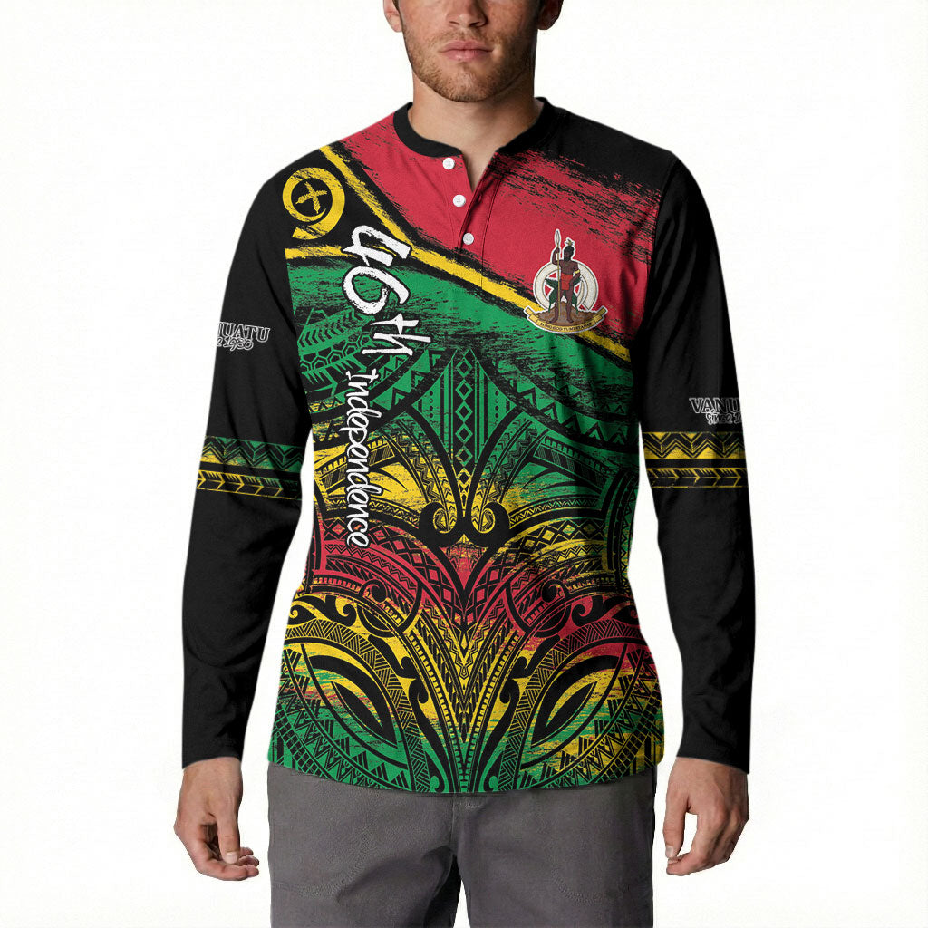 Vanuatu 46th Year Anniversary Button Sweatshirt Vintage Grunge Vanuatu Flag Heritage LT9 - Polynesian Pride