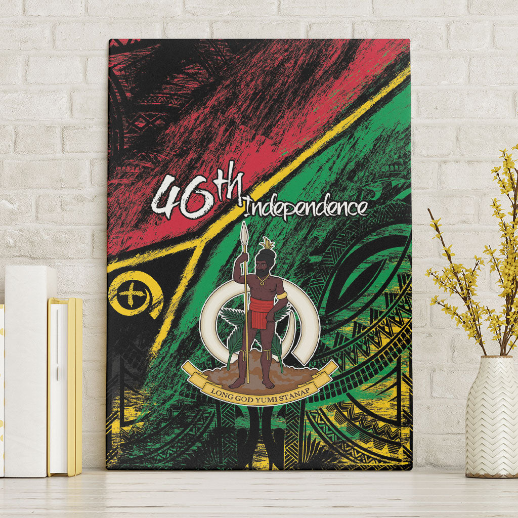 Vanuatu 46th Year Anniversary Canvas Wall Art Vintage Grunge Vanuatu Flag Heritage LT9 Without Frame Black - Polynesian Pride