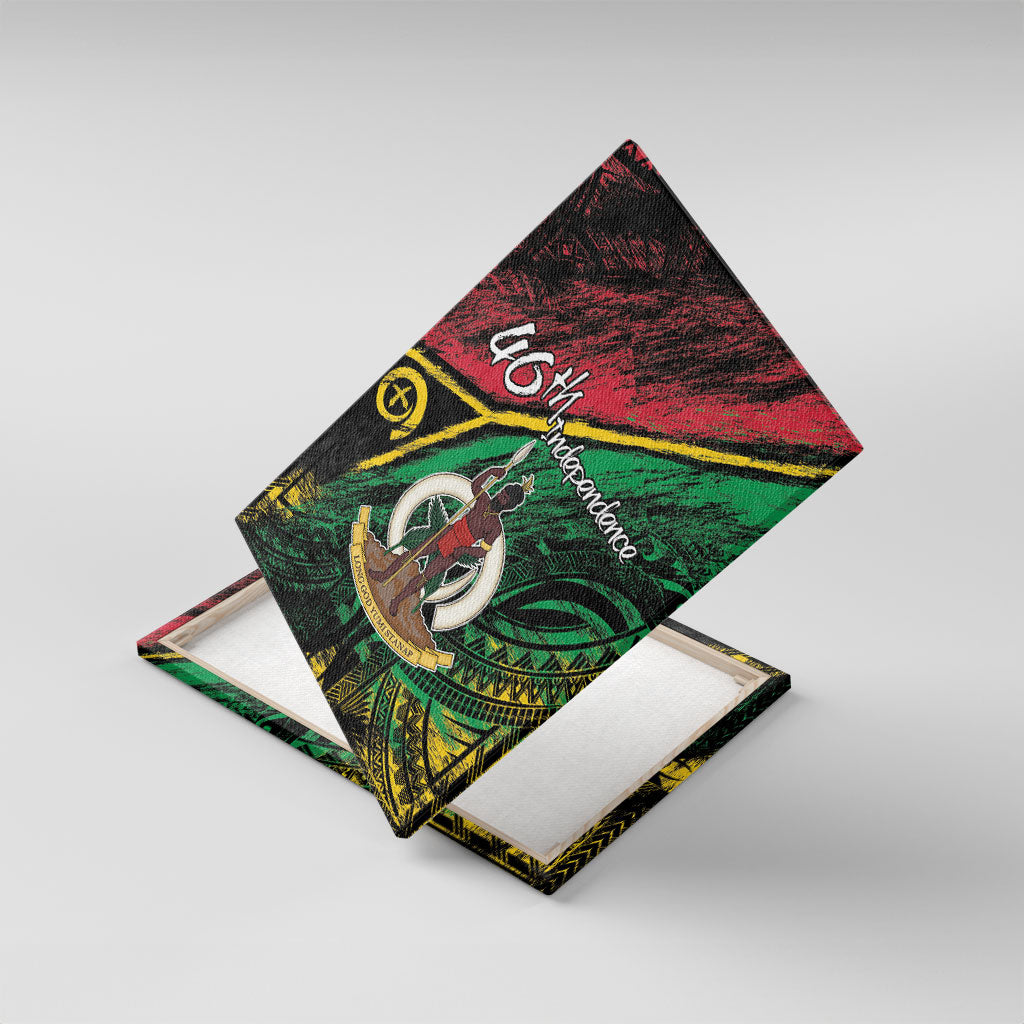 Vanuatu 46th Year Anniversary Canvas Wall Art Vintage Grunge Vanuatu Flag Heritage LT9 With Frame Black - Polynesian Pride