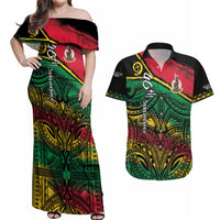 Vanuatu 46th Year Anniversary Couples Matching Off Shoulder Maxi Dress and Hawaiian Shirt Vintage Grunge Vanuatu Flag Heritage