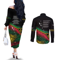 Vanuatu 46th Year Anniversary Couples Matching Off The Shoulder Long Sleeve Dress and Long Sleeve Button Shirt Vintage Grunge Vanuatu Flag Heritage