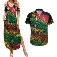 Vanuatu 46th Year Anniversary Couples Matching Summer Maxi Dress and Hawaiian Shirt Vintage Grunge Vanuatu Flag Heritage