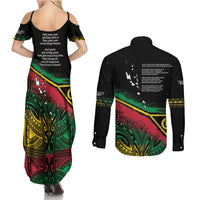 Vanuatu 46th Year Anniversary Couples Matching Summer Maxi Dress and Long Sleeve Button Shirt Vintage Grunge Vanuatu Flag Heritage