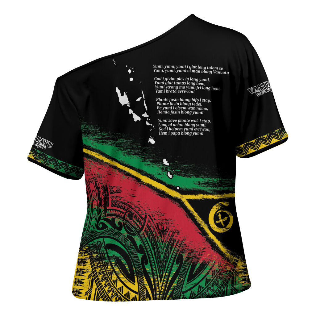 Vanuatu 46th Year Anniversary Cross Shoulder Shirt Vintage Grunge Vanuatu Flag Heritage