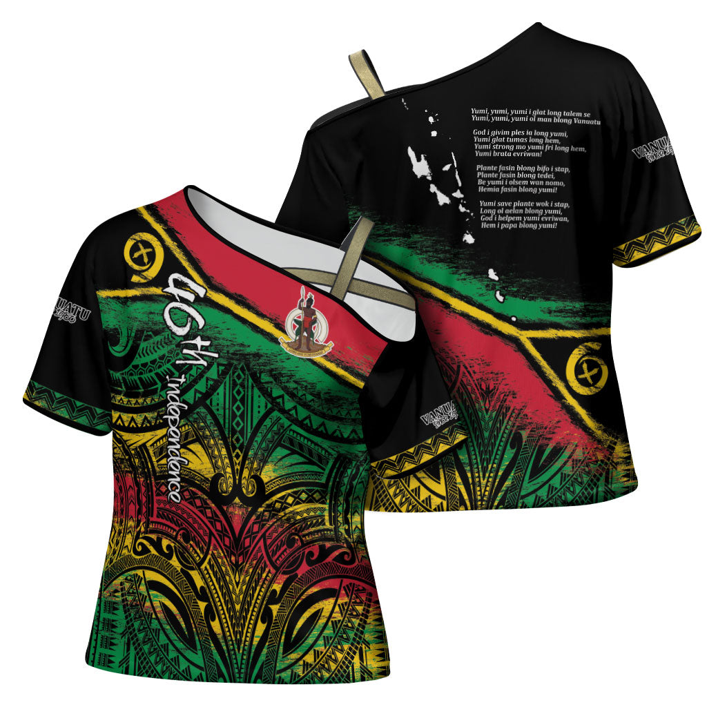 Vanuatu 46th Year Anniversary Cross Shoulder Shirt Vintage Grunge Vanuatu Flag Heritage
