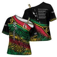 Vanuatu 46th Year Anniversary Cross Shoulder Shirt Vintage Grunge Vanuatu Flag Heritage
