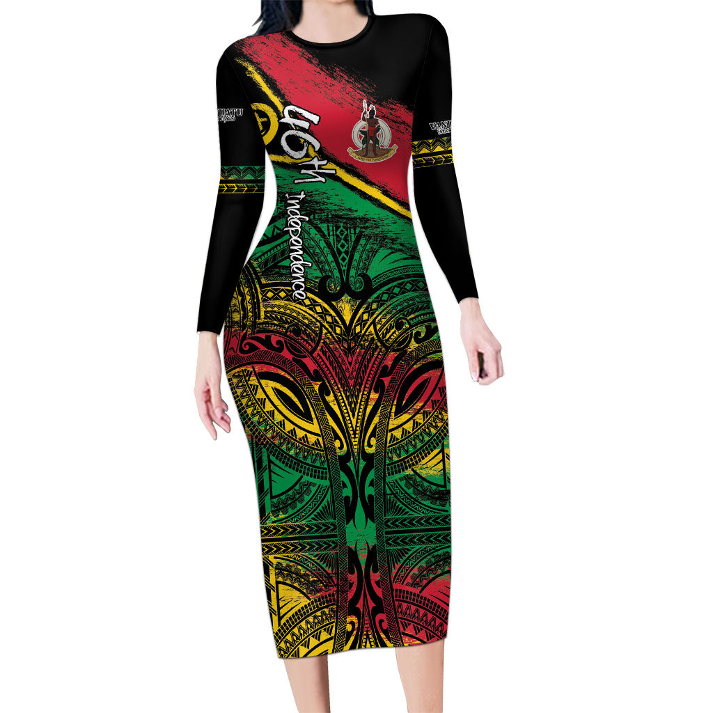 Vanuatu 46th Year Anniversary Family Matching Long Sleeve Bodycon Dress and Hawaiian Shirt Vintage Grunge Vanuatu Flag Heritage