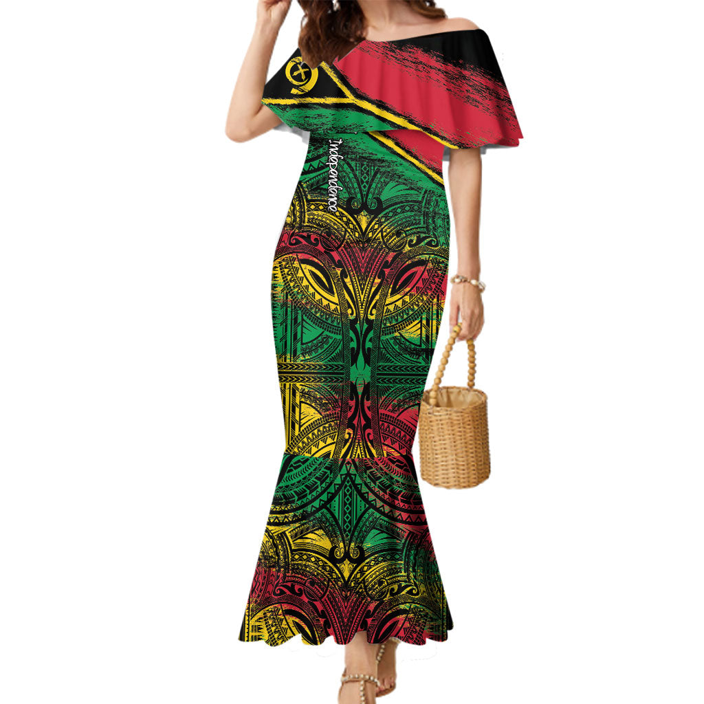 Vanuatu 46th Year Anniversary Family Matching Mermaid Dress and Hawaiian Shirt Vintage Grunge Vanuatu Flag Heritage