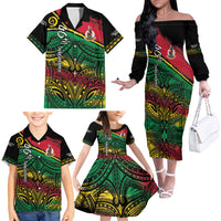 Vanuatu 46th Year Anniversary Family Matching Off The Shoulder Long Sleeve Dress and Hawaiian Shirt Vintage Grunge Vanuatu Flag Heritage