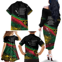 Vanuatu 46th Year Anniversary Family Matching Off The Shoulder Long Sleeve Dress and Hawaiian Shirt Vintage Grunge Vanuatu Flag Heritage