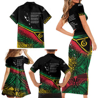 Vanuatu 46th Year Anniversary Family Matching Short Sleeve Bodycon Dress and Hawaiian Shirt Vintage Grunge Vanuatu Flag Heritage