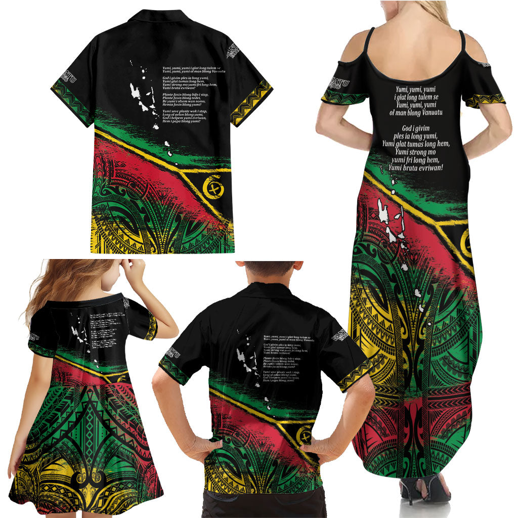 Vanuatu 46th Year Anniversary Family Matching Summer Maxi Dress and Hawaiian Shirt Vintage Grunge Vanuatu Flag Heritage