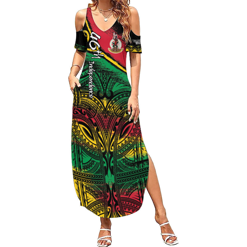 Vanuatu 46th Year Anniversary Family Matching Summer Maxi Dress and Hawaiian Shirt Vintage Grunge Vanuatu Flag Heritage