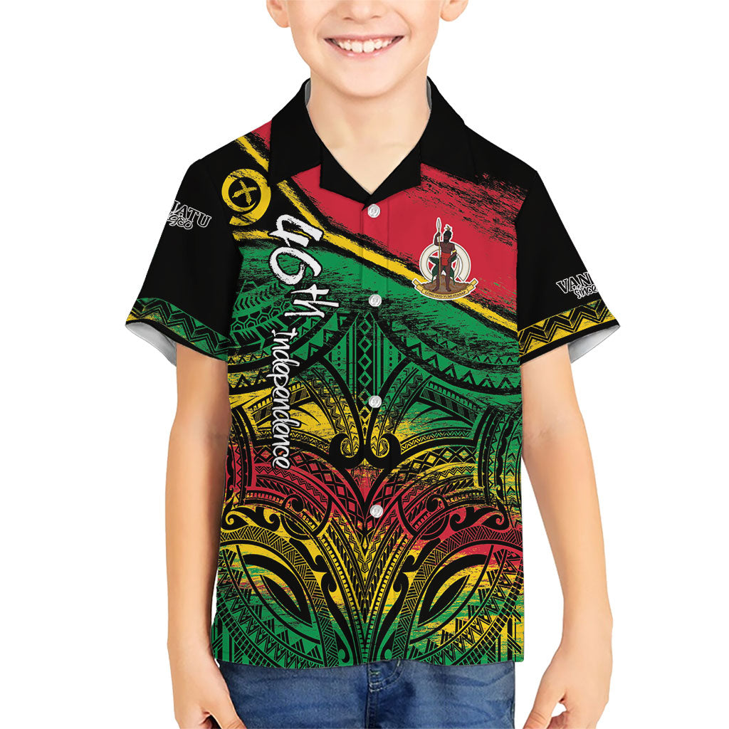 Vanuatu 46th Year Anniversary Family Matching Summer Maxi Dress and Hawaiian Shirt Vintage Grunge Vanuatu Flag Heritage
