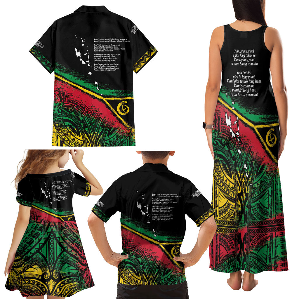 Vanuatu 46th Year Anniversary Family Matching Tank Maxi Dress and Hawaiian Shirt Vintage Grunge Vanuatu Flag Heritage