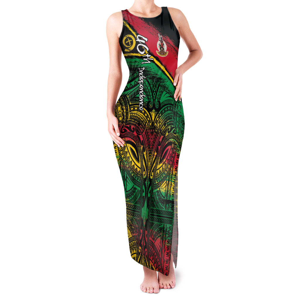 Vanuatu 46th Year Anniversary Family Matching Tank Maxi Dress and Hawaiian Shirt Vintage Grunge Vanuatu Flag Heritage