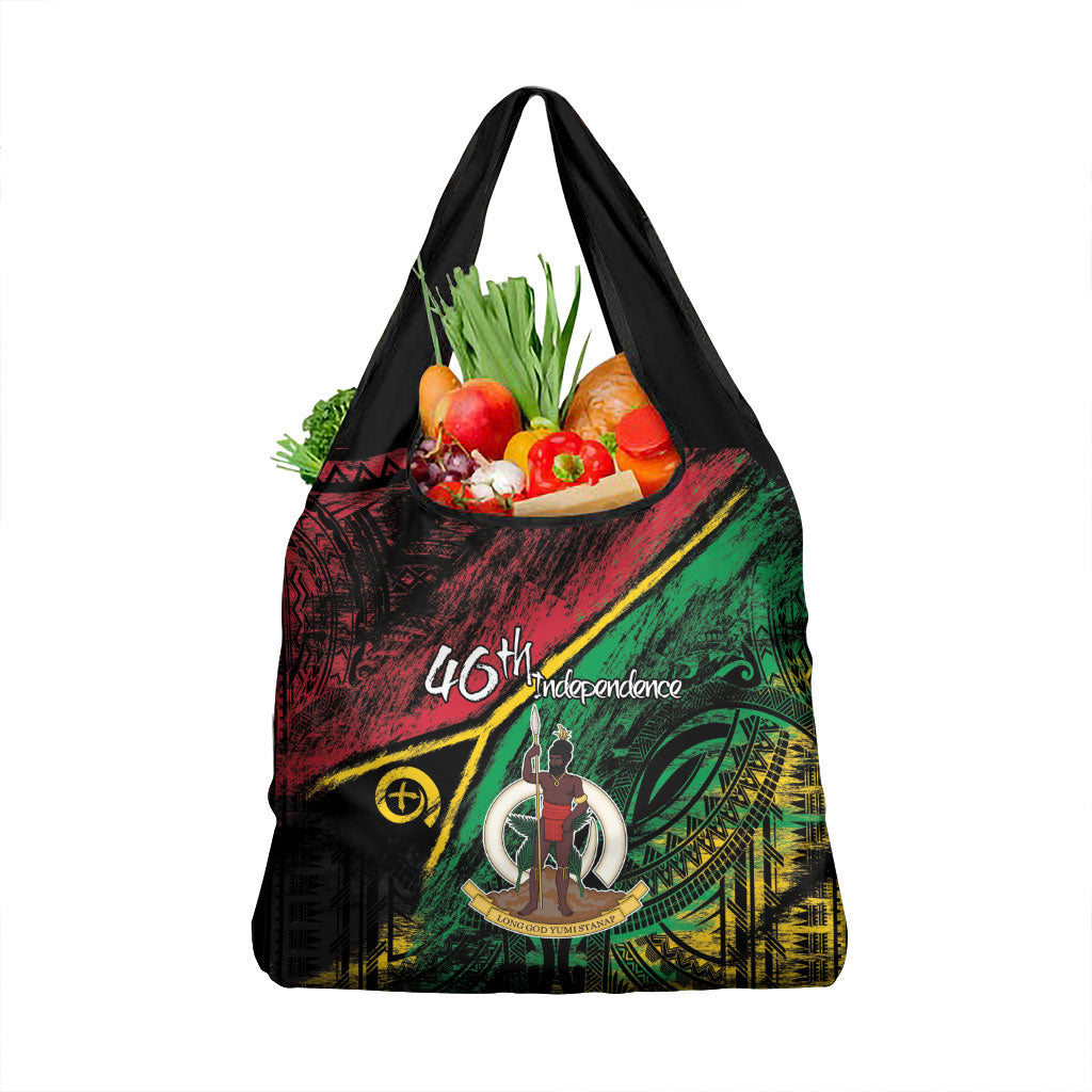 Vanuatu 46th Year Anniversary Grocery Bag Vintage Grunge Vanuatu Flag Heritage LT9 1-pack One Size Black - Polynesian Pride